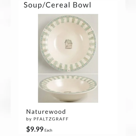 (2 Bowls) 12oz "Naturewood" Green & Ivory Stoneware Bowls by Pfaltzgraff EUC - Picture 9 of 9